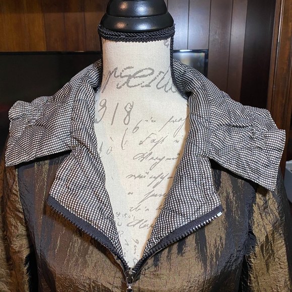 Drawstring Bottom & Waist  Zip Up Metallic Jacket Size M Brown - Picture 5 of 9